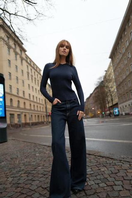 ZARA ДЖЕМПЕР С ВОРОТНИКОМ ПОЛО В РУБЧИК, МОРСКОЙ СИНИЙ