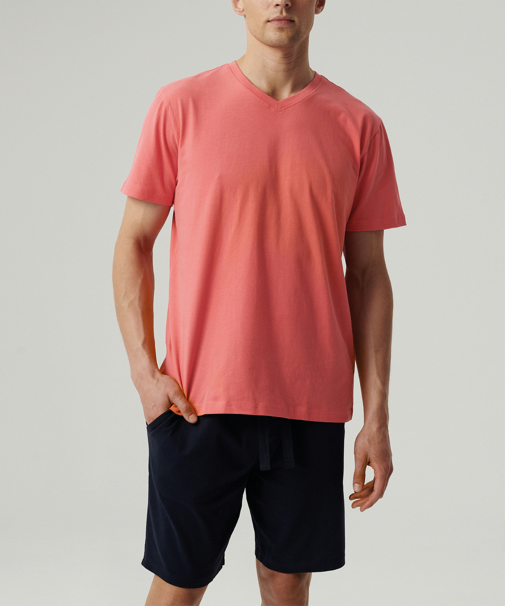 Мужская пижама Atlantic, 1 шт. в уп., хлопок, коралловая + темно-синяя, NMP-379E