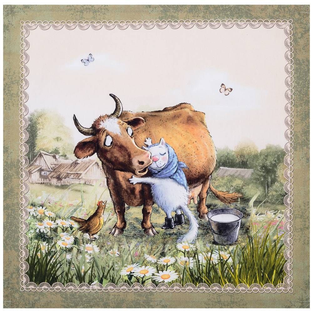 НАБОР САЛФЕТОК ИЗ 2-Х ШТ "СИНИЕ КОТЫ. ПРО ЛЮБОВЬ",40Х40СМ, 100% ХЛОПОК,ТВИЛ, БЕЖ