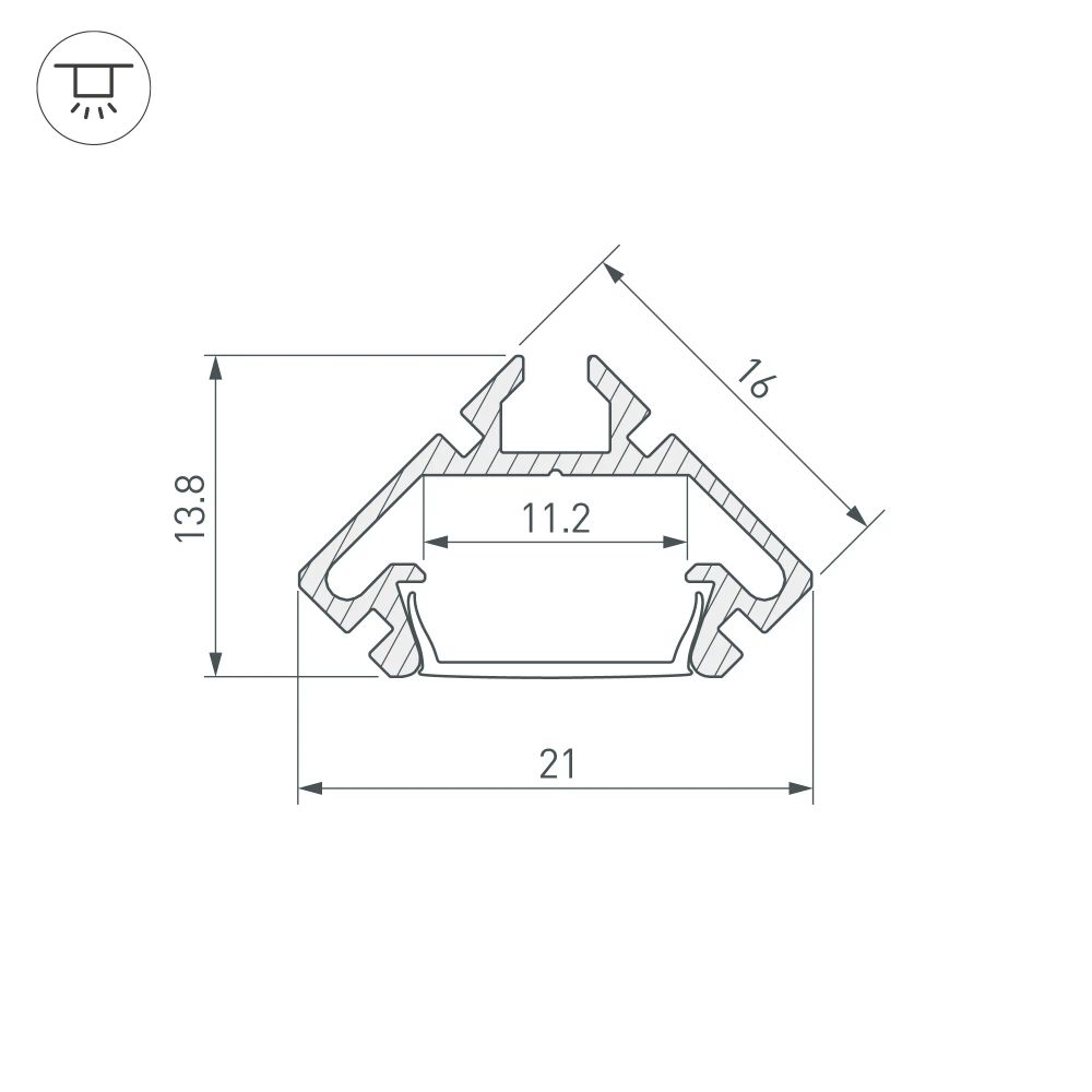 Профиль PDS45-LITE-2000 ANOD (Arlight, Алюминий) 023862