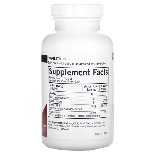 Kirkman Labs, Жевательные витамины B6 с магнием, пунш из натуральных тропических фруктов, 120 таблеток
