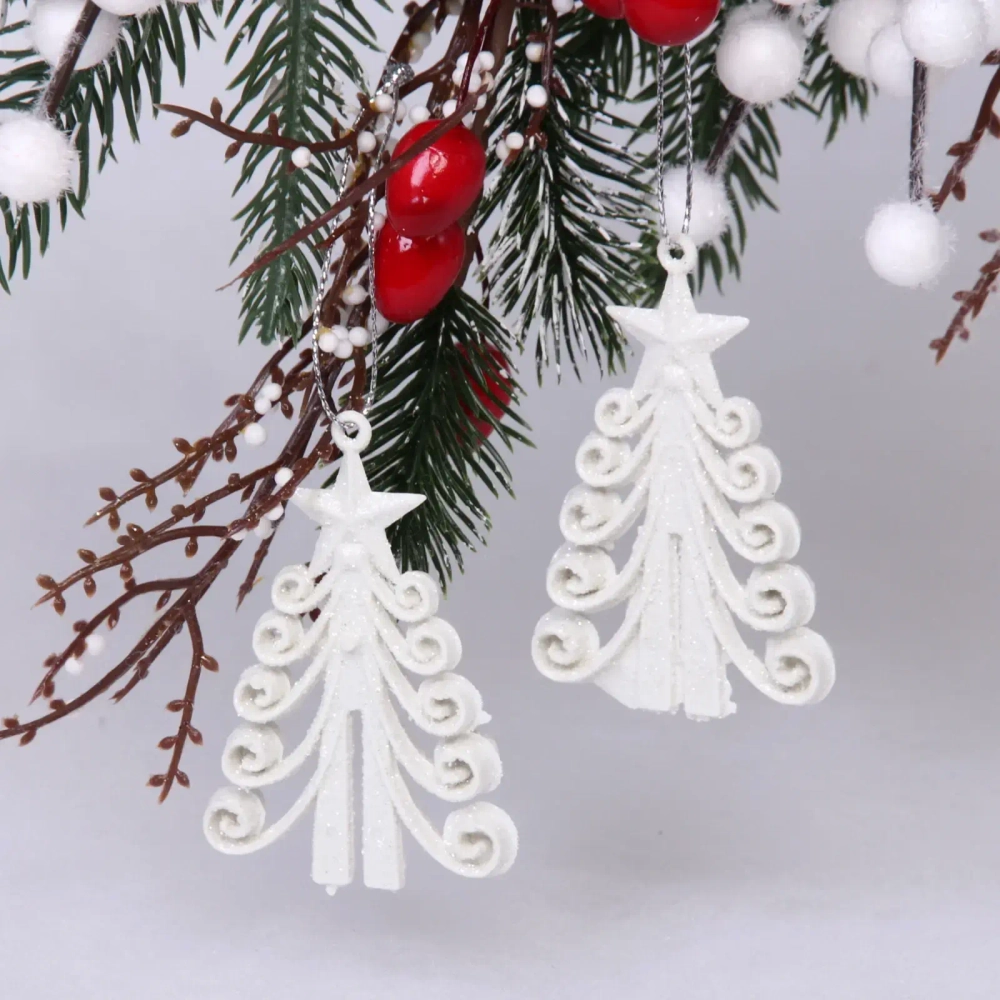 Подвески в блестках «Елочка кудрявая» 7 см (набор 2шт), белый