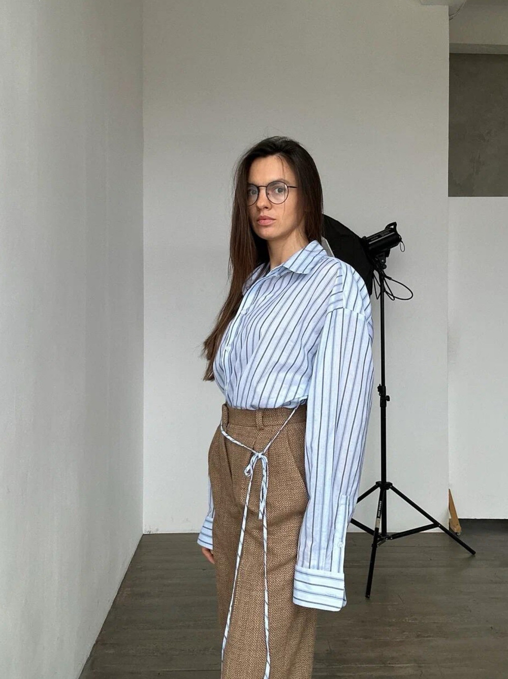 Рубашка с полосами голубая на завязках