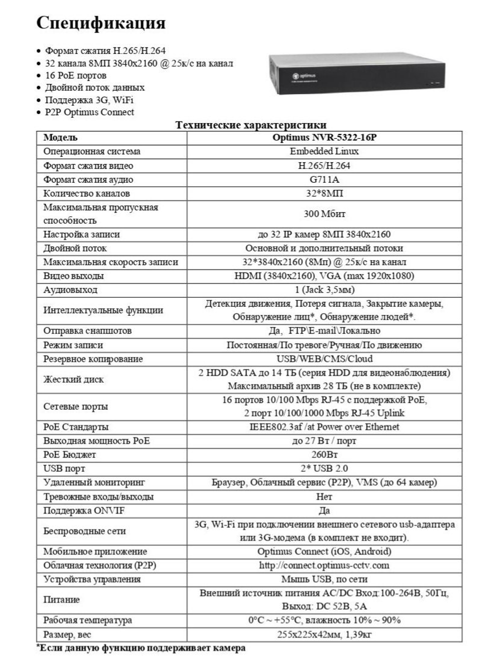 IP-видеорегистратор Optimus NVR-5322-16P