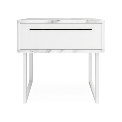 Тумба прикроватная на ножках ROYAL 5201 эко (Мрамор Каррара-Белый-р.черная)