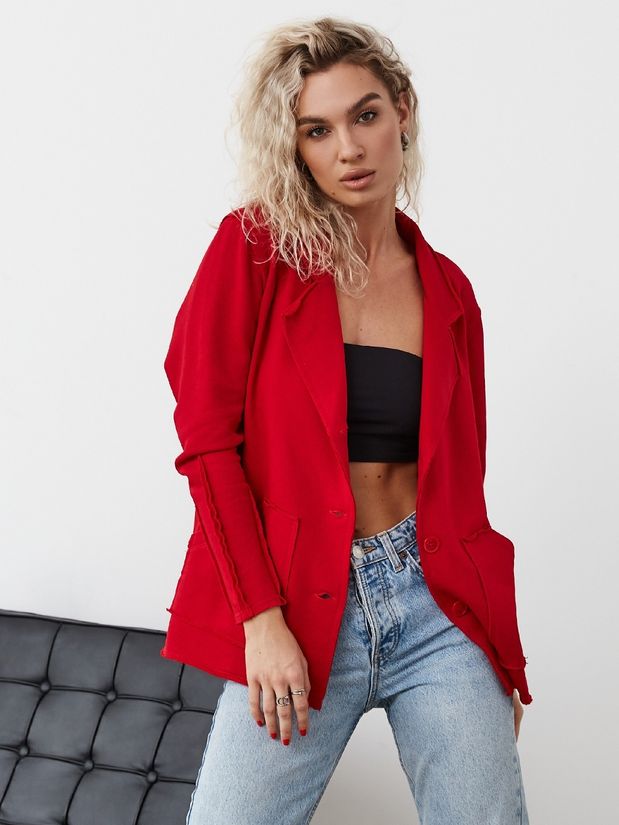 Жакет строчки трикотажный, красный