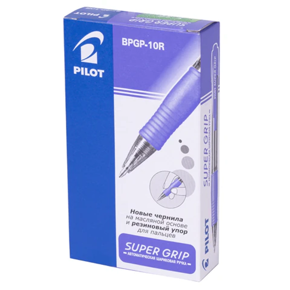Ручка шариковая масляная автоматическая с грипом PILOT "Super Grip", СИНЯЯ, салатовые детали, узел 0,7 мм, линия письма 0,21 мм, BPGP-10R, BPGP-10R-F SG