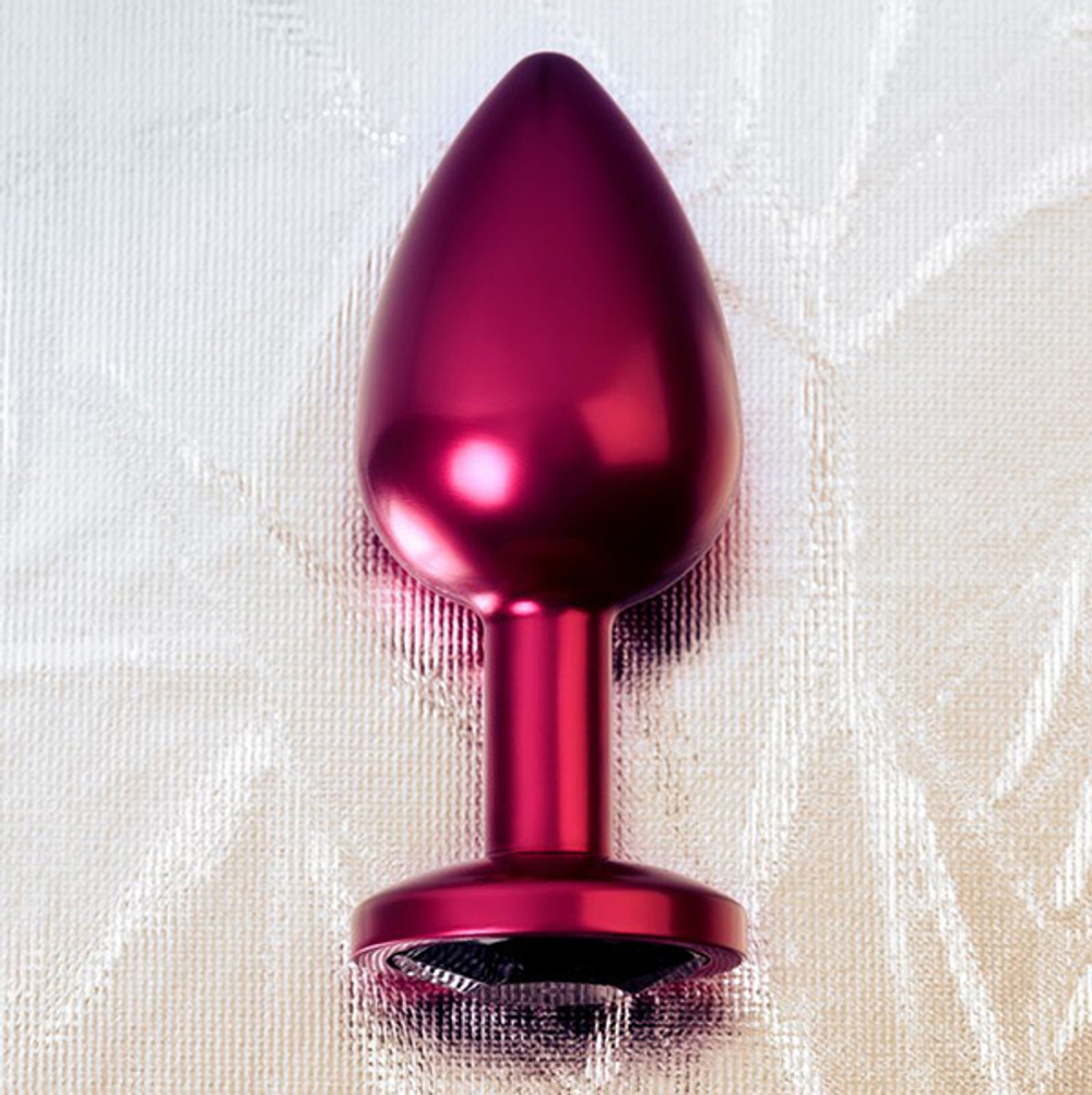 Красный анальный плаг 8,2см с кристаллом черного цвета ToyFa Metal 717008-95