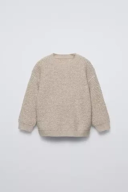 ZARA СВИТЕР ИЗ РИФЛЕНОГО ТРИКОТАЖА, КАМЕННО-СЕРЫЙ