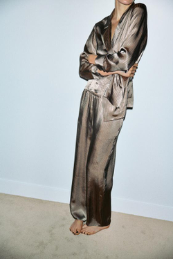 ZARA БРЮКИ В ПИЖАМНОМ СТИЛЕ В ПОЛОСКУ, РЫЖЕВАТО-КОРИЧНЕВЫЙ