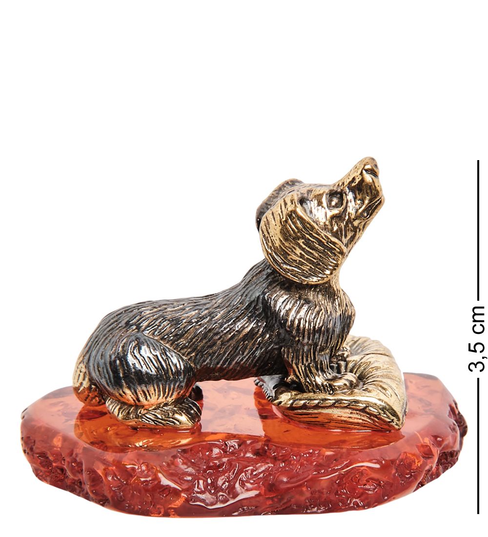 Народные промыслы AM-1318 Фигурка «Такса на подушке» (латунь, янтарь)