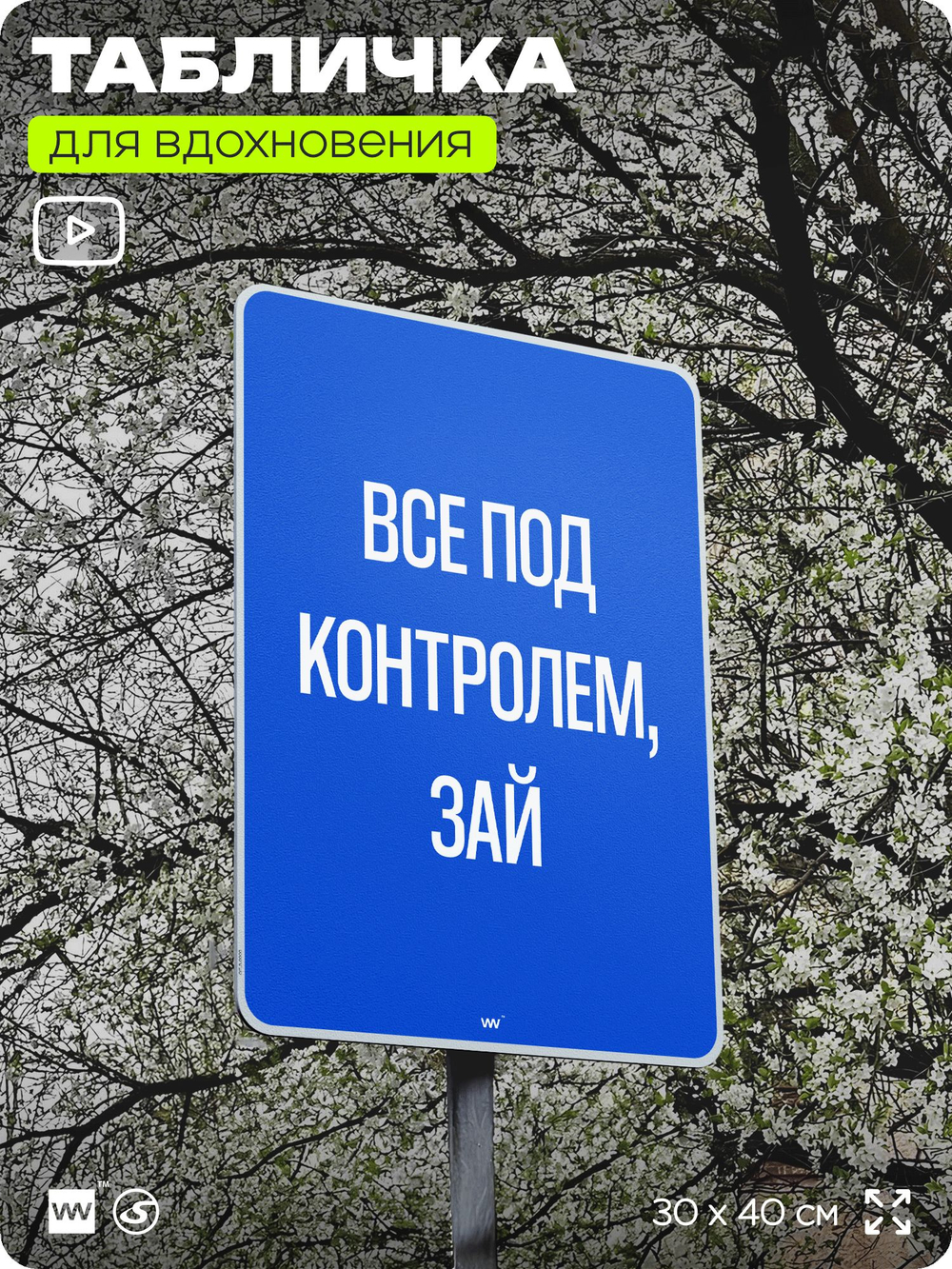 Табличка мотивационная большая "Всё под контролем, зай", аффирмация, для интерьера, 30х40 см, пластиковая, Айдентика Технолоджи