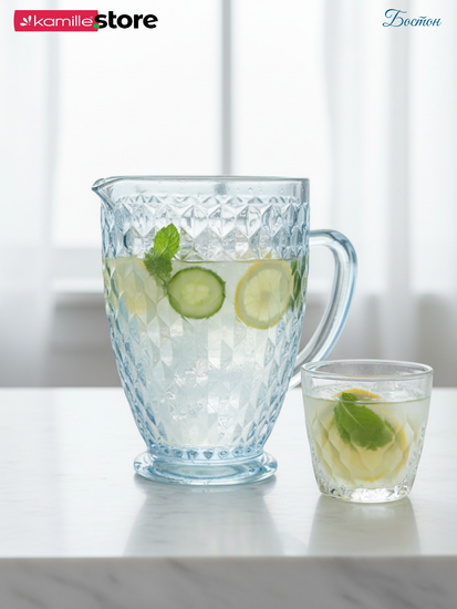 Кувшин стеклянный 1,1 л. на ножке, стекло с рельефной огранкой