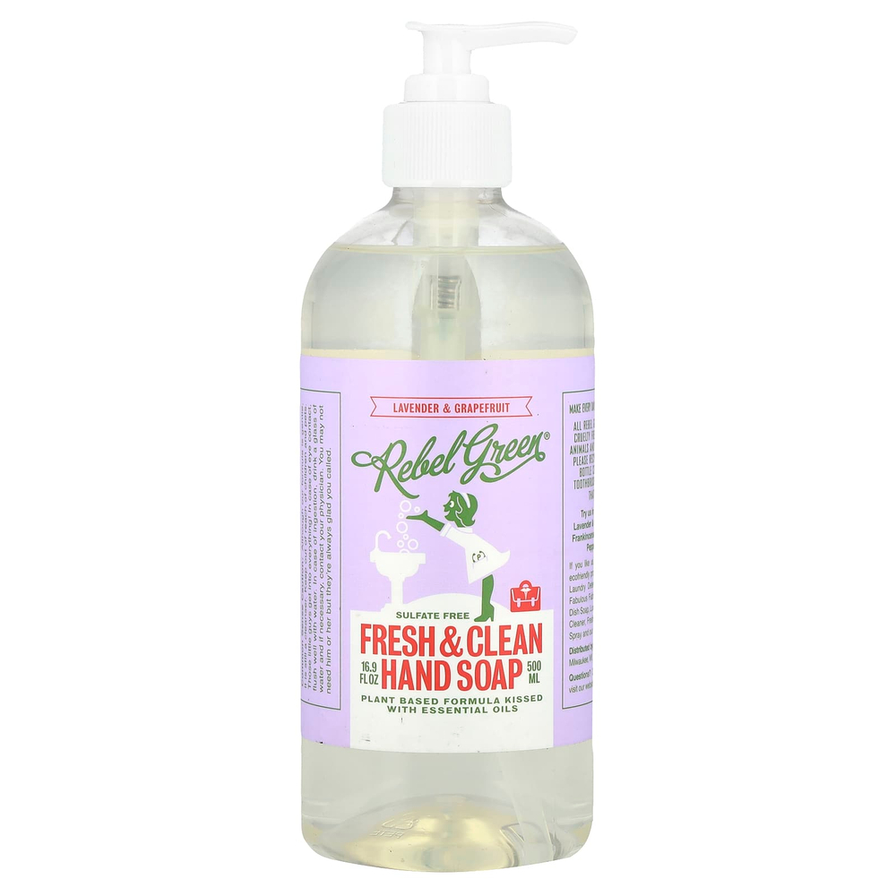 Rebel Green, Мыло для рук Fresh & Clean, лаванда и грейпфрут, 500 мл (16,9 жидк. унц.)