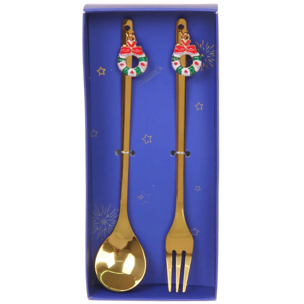 Набор для десерта «Новогодний микс» 2предмета (ложка+вилка) в подарочной коробке, золото