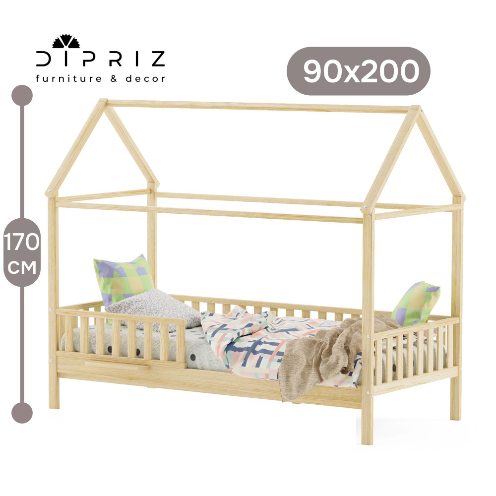 Кровать-домик 90х200 Авила из массива березы с настилом и бортиками, в лаке