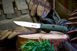 Нож Kizlyar Supreme COMBAT AUS-8 SW OKH PS (StoneWash, Olive Kraton Handle, Polyamid Sheath)