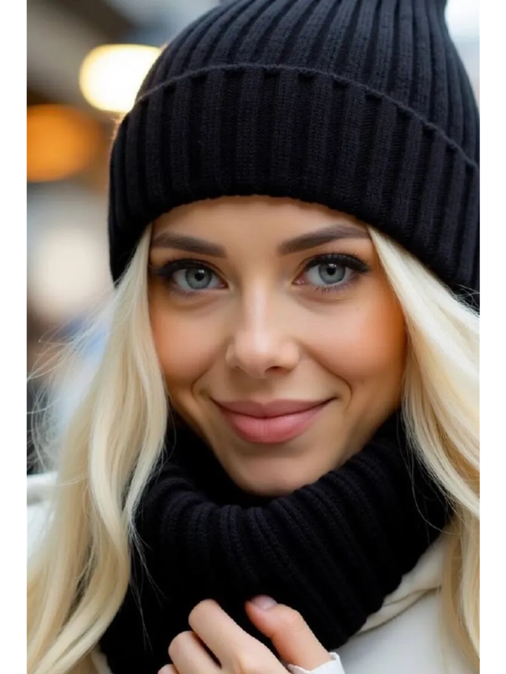 шапка вязаная теплая зимняя с отворотом стильная