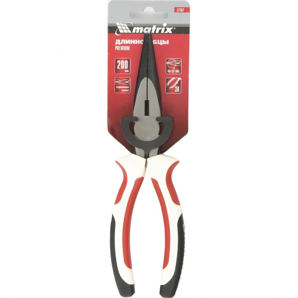 Длинногубцы прямые Premium, 200 мм, трехкомпонентные рукоятки Matrix