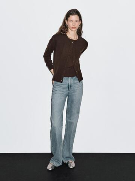 Massimo Dutti Кардиган из смесовой шерсти, шоколадный