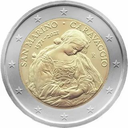 2 евро "450 лет со дня рождения Караваджо" Сан-Марино 2021 год, в буклете