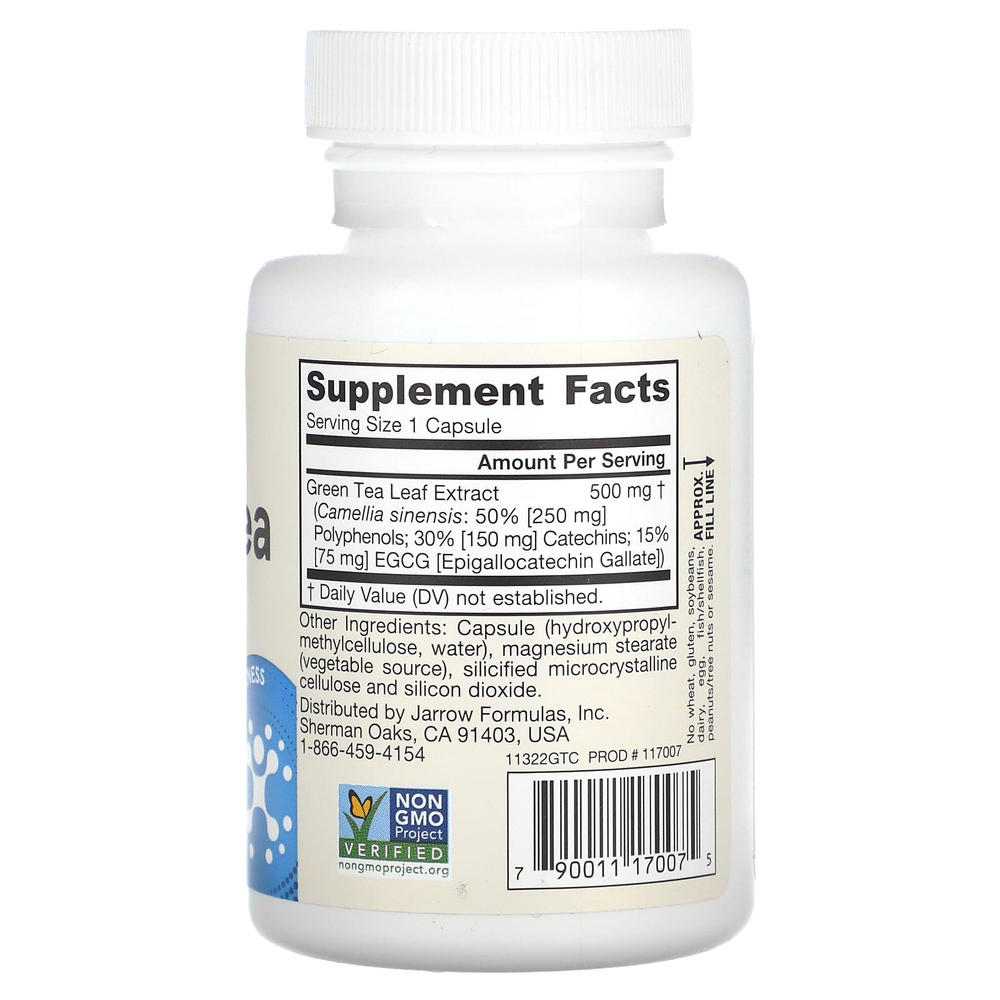 Jarrow Formulas, Зеленый чай, 500 мг, 100 растительных капсул