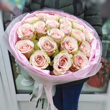 Букет из 21 розовой розы сорта «Пинк Мондиаль» (Эквадор 60 см)