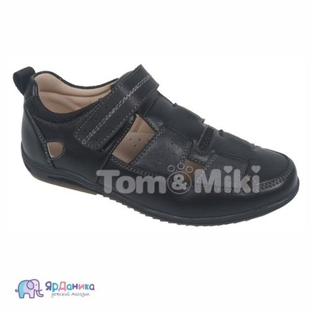 Школьные туфли Tom&Miki черные с перфорацией, на липе В-9346-А