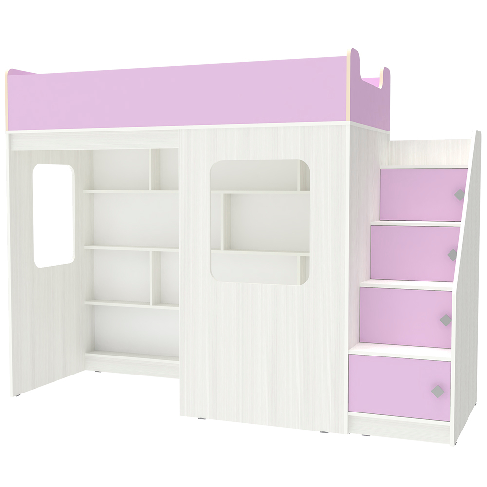 Кровать-чердак КарИВи Л-С604.3 75x175 Белое Дерево Ирис