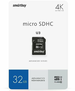 Карта памяти microSDHC Smart Buy 32Gb Class10 Advanced U3 V30 A1 (55/90 Mb/s)+SD адаптер
