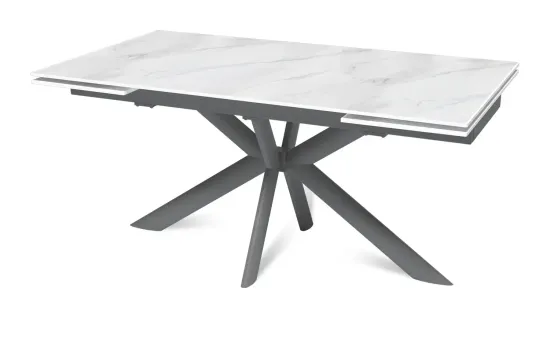 Стол "СТРОНГ" 160-240, керамика Snow Mountain матовая, опоры черный муар