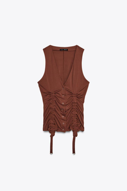 ZARA ТОП В БЕЛЬЕВОМ СТИЛЕ С ЛЕНТАМИ, ТЕРРАКОТОВЫЙ