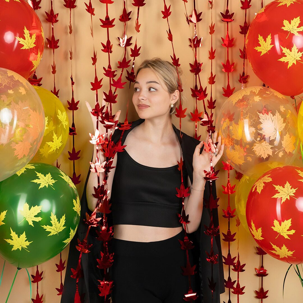 Занавес Листья, Красный, Металлик, 100*200 см