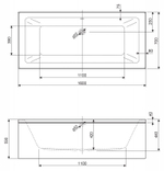 Ванна акриловая 160х70 Cezares PLANE MINI-160-70-42-W37