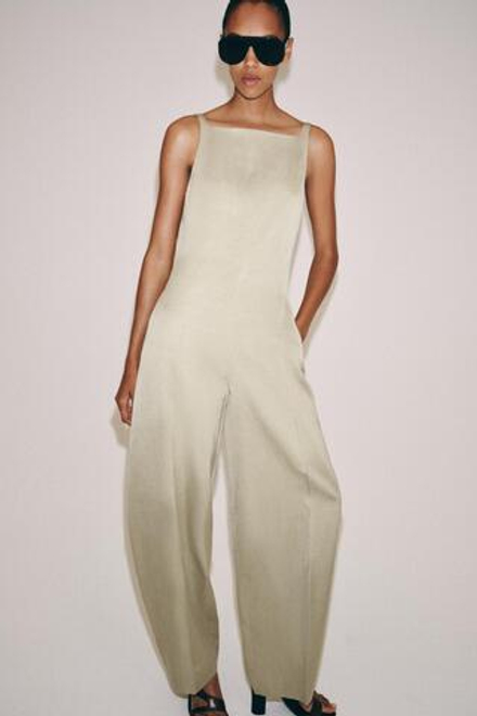 ZARA КОМБИНЕЗОН С ОТКРЫТОЙ СПИНОЙ — ZW COLLECTION, БЕЖЕВЫЙ