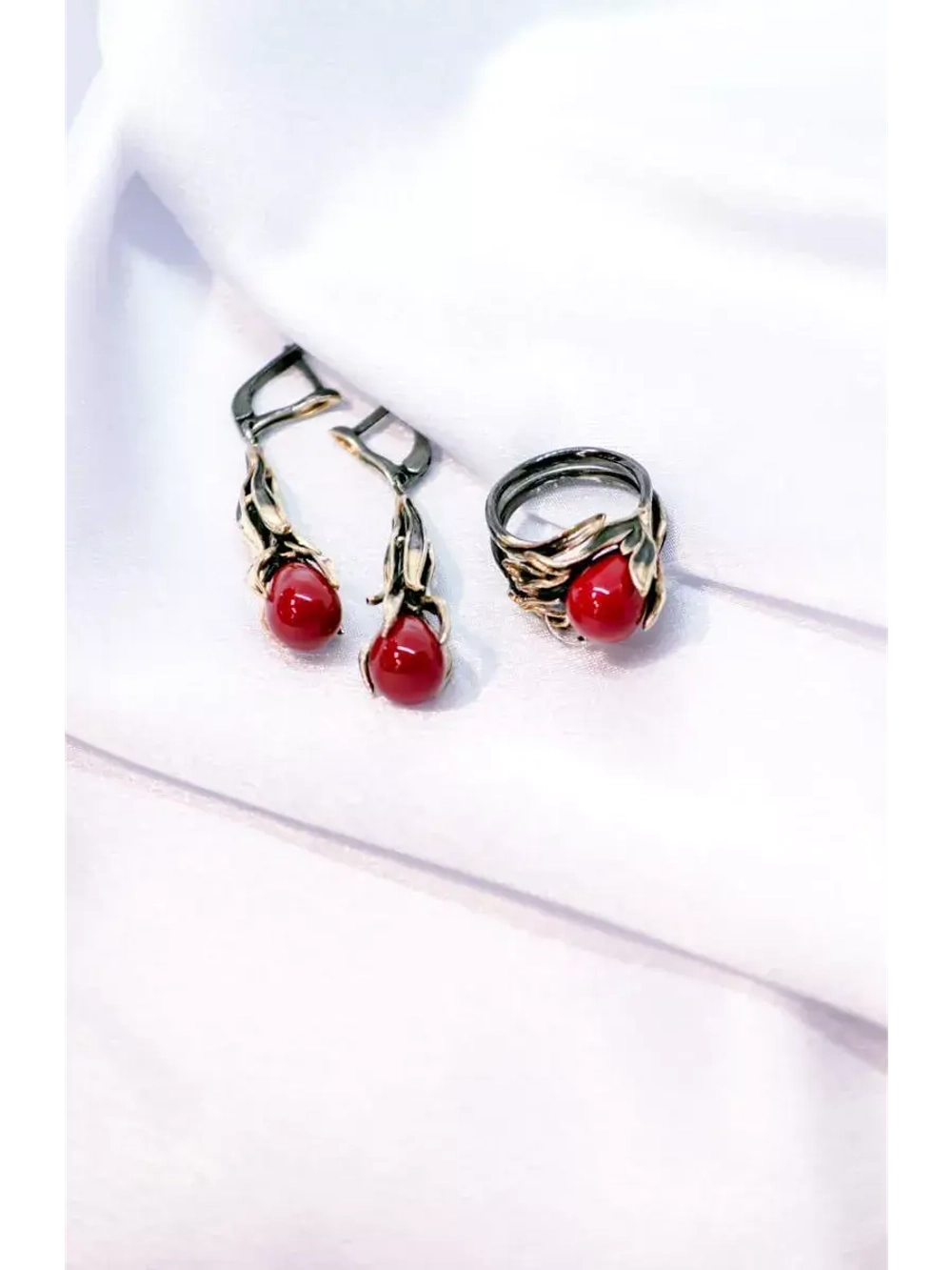 Ювелирные серьги с Кораллом серебро 925