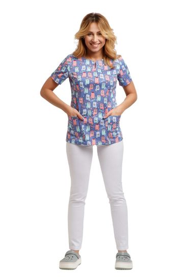 Блуза женская С1424 (принт-стрейч/принт котята/джинс)