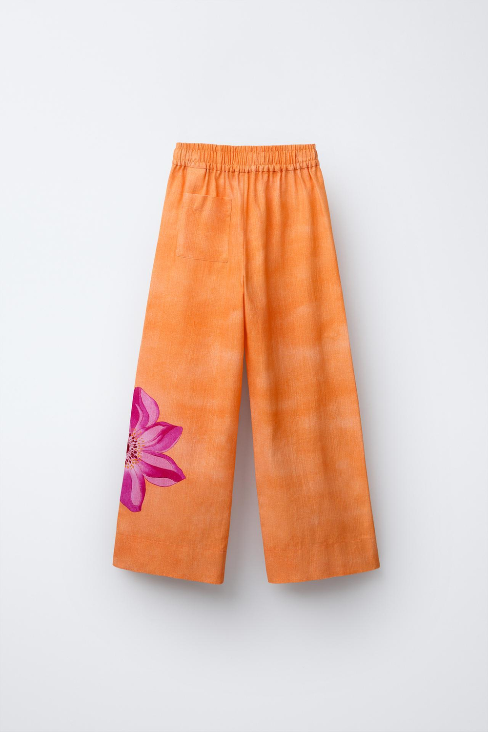 ZARA ЛЬНЯНЫЕ БРЮКИ ПРЯМОГО КРОЯ С ЦВЕТОЧНЫМ ПРИНТОМ, ОРАНЖЕВЫЙ