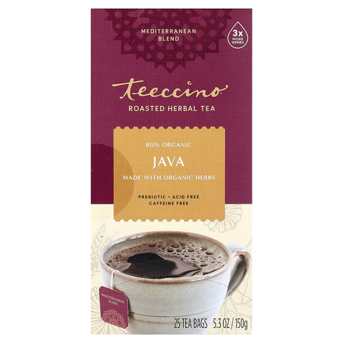 Teeccino, Жареный травяной чай, Java, без кофеина, 25 чайных пакетиков, 150 г (5,3 унции)