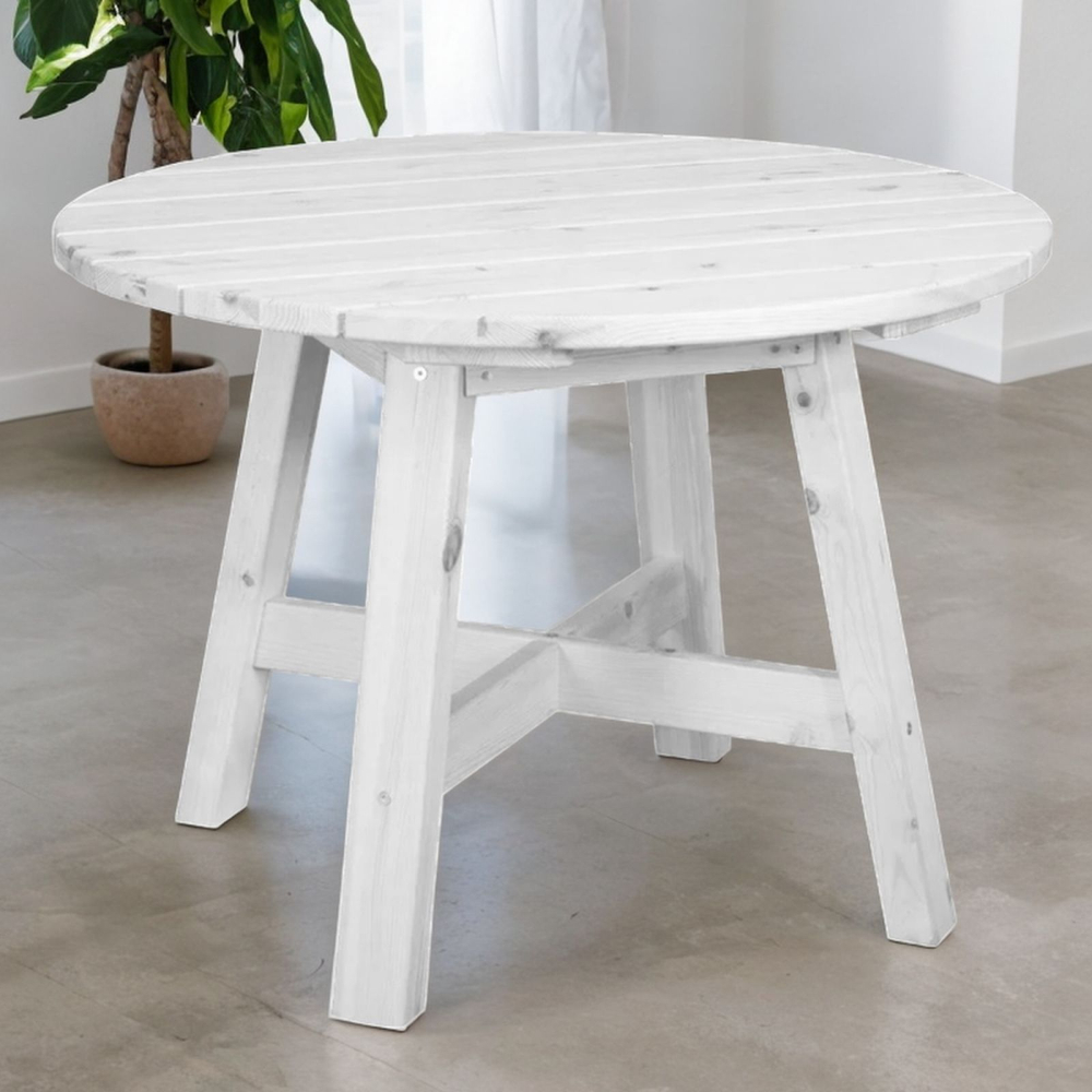 Стол обеденный 105х105х73, Осло, кухонный, садовый, круглый, деревянный, массив сосны, белый, Dipriz