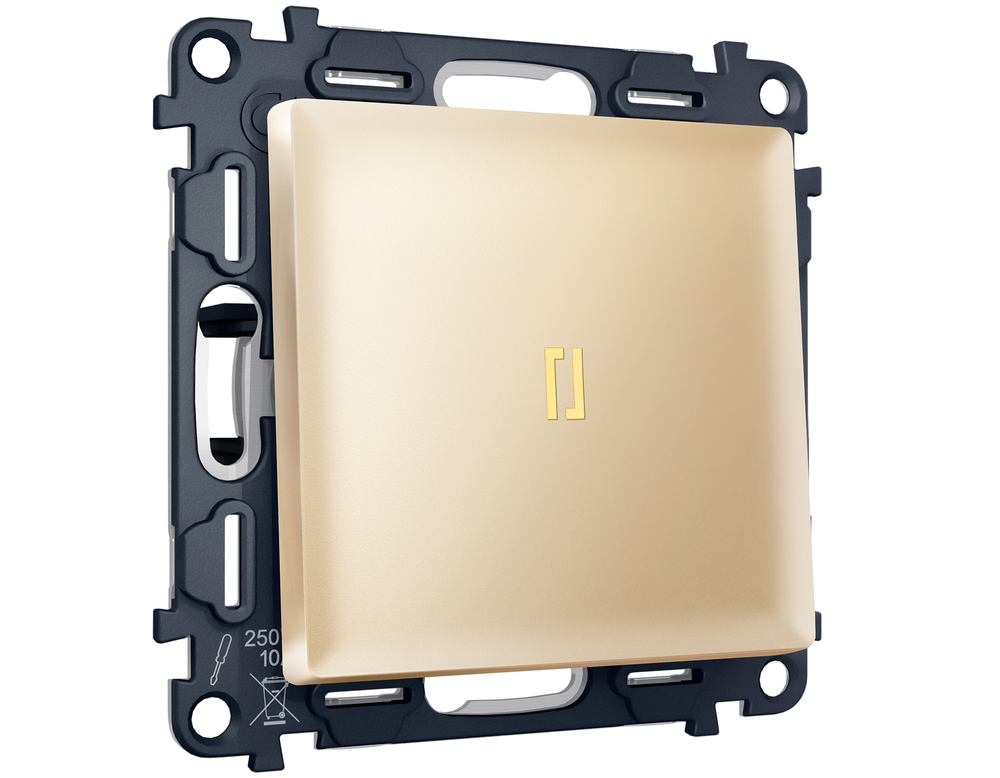 MA602010 Комплект механизма 1-кл выключателя с подсветкой 3200K ALFA Шампань QUANT (AP6020, VM101, G11Y)