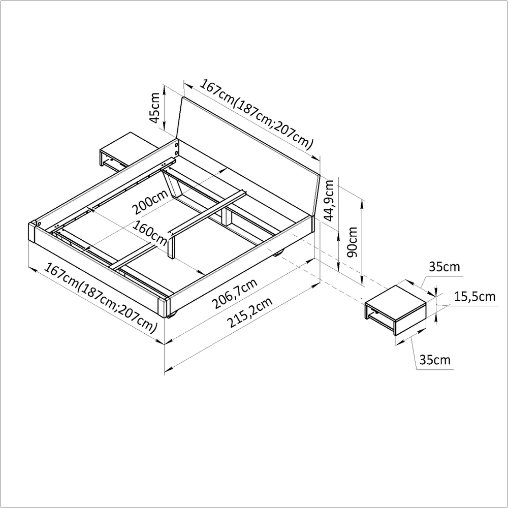 Тумба прикроватная, 35х35х15, Dolce Vita, подвесная, в прихожую и спальню, из массива дуба, Dipriz