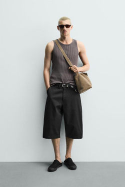 ZARA ШОРТЫ BAGGY FIT, ЧЕРНЫЙ