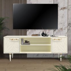 Тумба под ТВ Арт Колор leaves 155см Классик Голд Кремовый белый