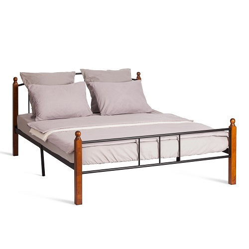 Кровать AT-915 дерево гевея/металл, 160х200см, красный дуб/черный