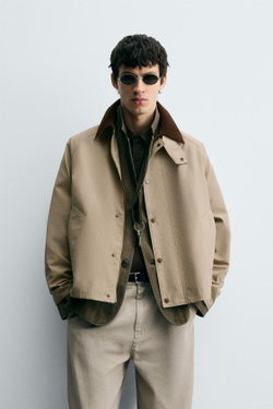 ZARA КУРТКА ТЕХНИЧЕСКАЯ С КОНТРАСТНЫМ ВОРОТНИКОМ, БЕЖЕВЫЙ