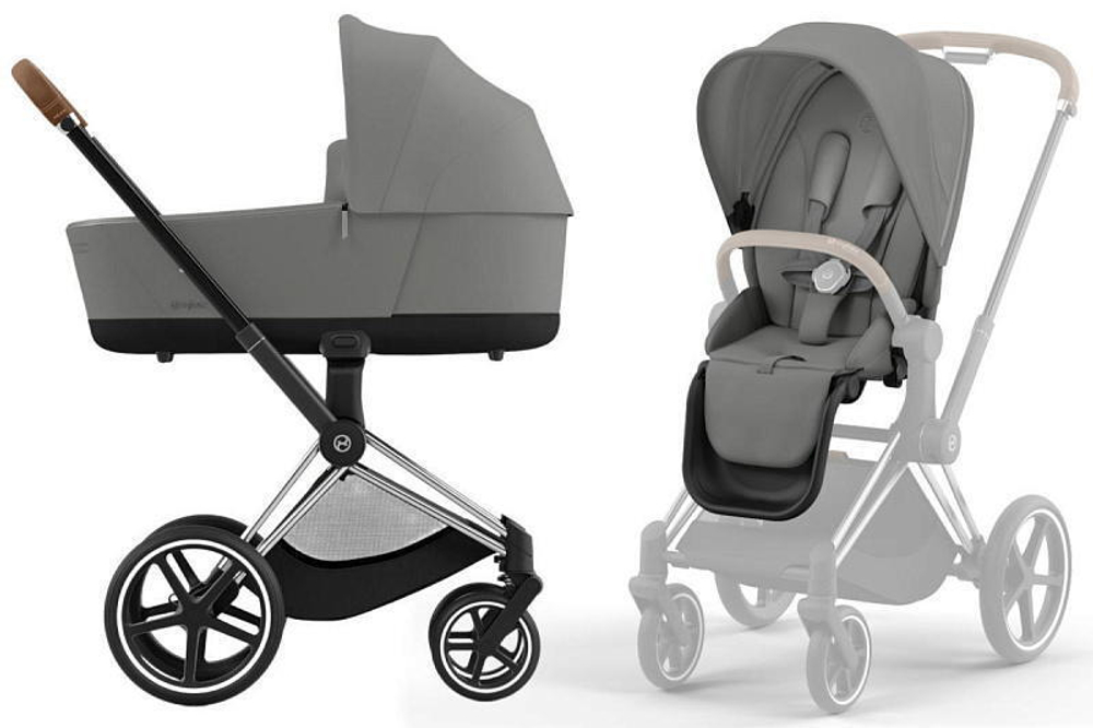 Коляска 3 в 1 Cybex Priam IV Chrome Brown complete и автокресло Cloud T i-Size Sepia Black Mirage Grey