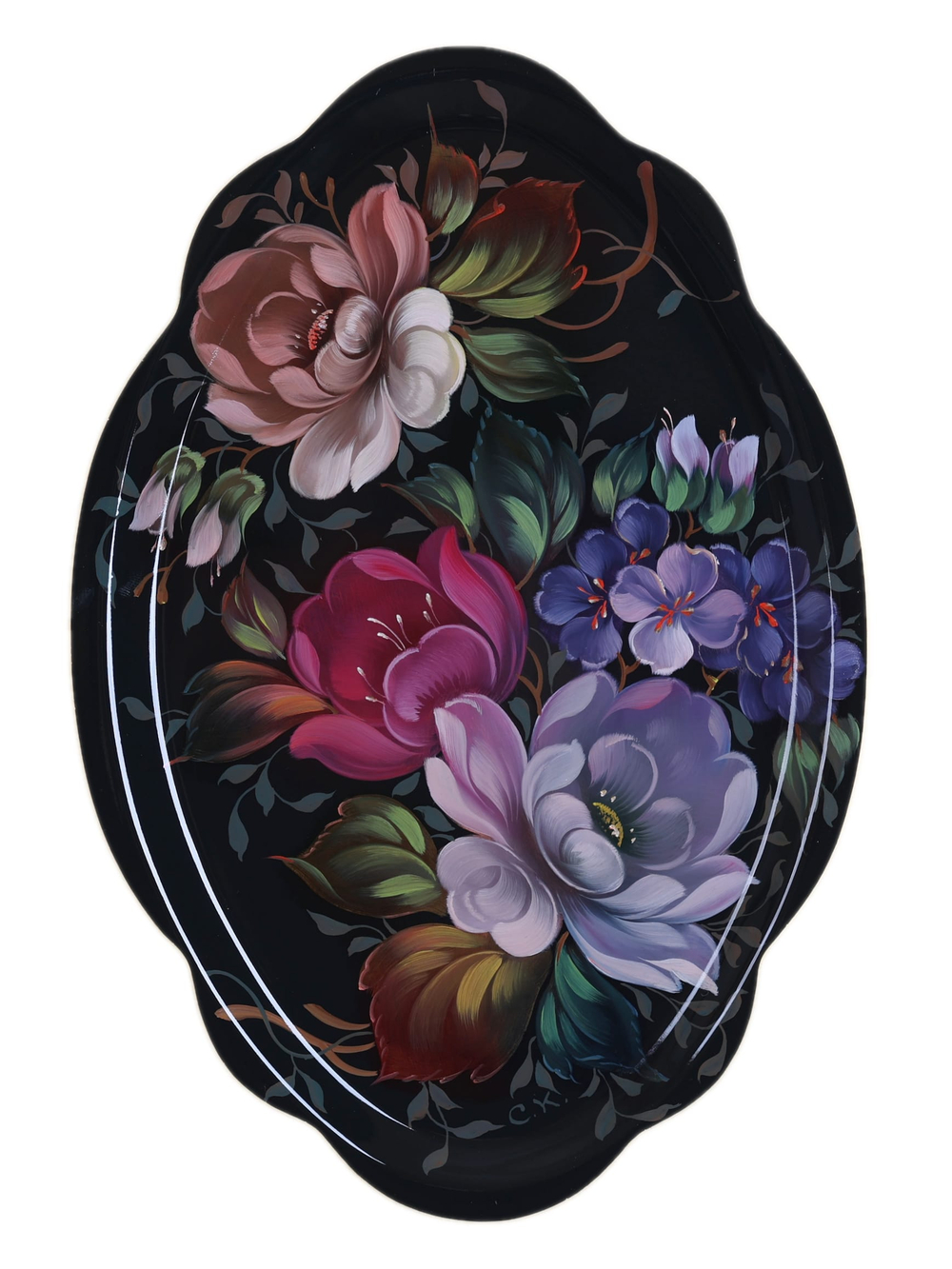 Жостовский поднос декоративный, размер 32х22 см (A11), металлический