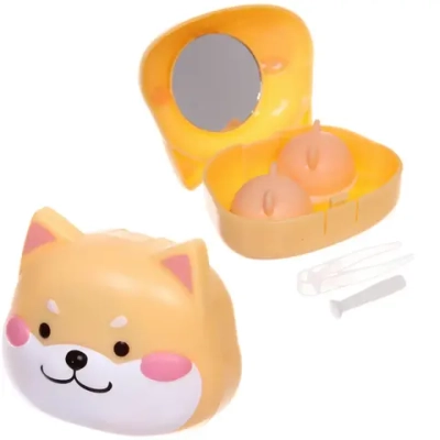 Набор для хранения контактных линз «МАРЦИПАН», корги, с зеркалом, цвет как на фото, 7.5*6.5*4.5см, (пакет с подвесом)