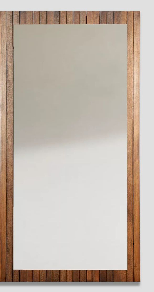 Зеркало настенное прямоугольное Пиафорте 1195х630 с деревянной рамой / зеркало в прихожую из массива сосны в стиле лофт / цвет орех